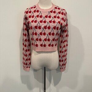BENETTON Fruit Collection cropped cherry print cotton sweater, size M, NWOT
